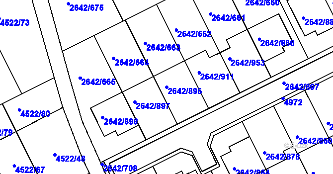 Parcela st. 2642/896 v KÚ Kuřim, Katastrální mapa