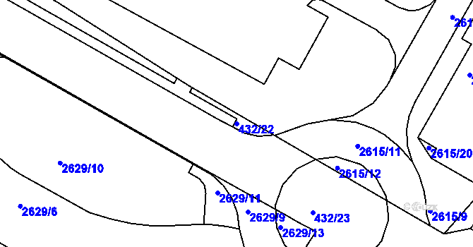 Parcela st. 432/22 v KÚ Kuřim, Katastrální mapa