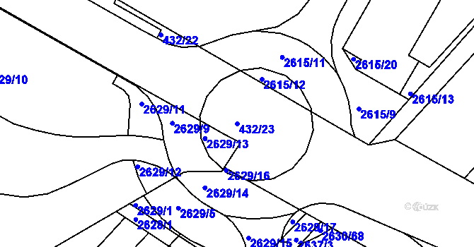 Parcela st. 432/23 v KÚ Kuřim, Katastrální mapa