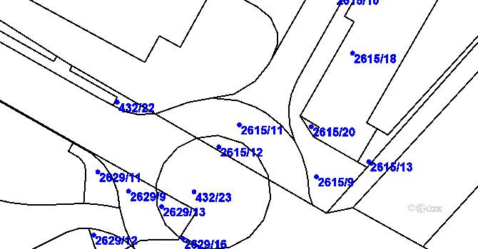 Parcela st. 2615/11 v KÚ Kuřim, Katastrální mapa
