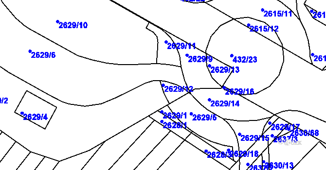 Parcela st. 2629/12 v KÚ Kuřim, Katastrální mapa
