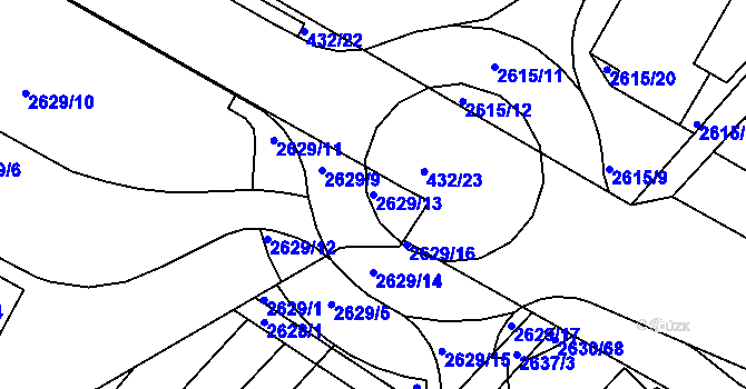 Parcela st. 2629/13 v KÚ Kuřim, Katastrální mapa