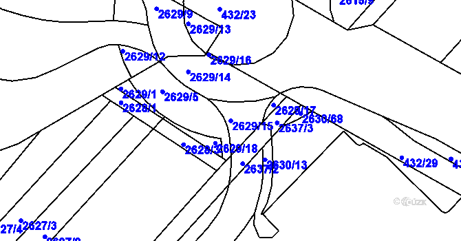 Parcela st. 2629/15 v KÚ Kuřim, Katastrální mapa
