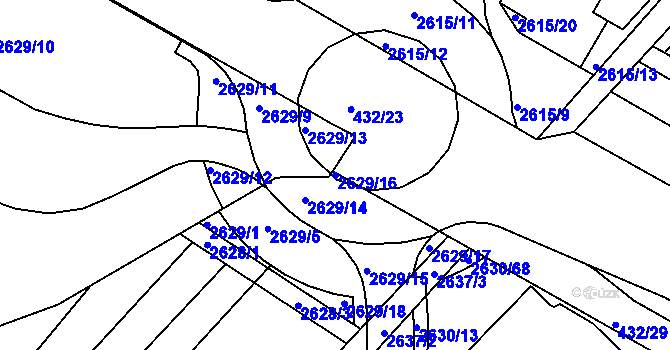 Parcela st. 2629/16 v KÚ Kuřim, Katastrální mapa