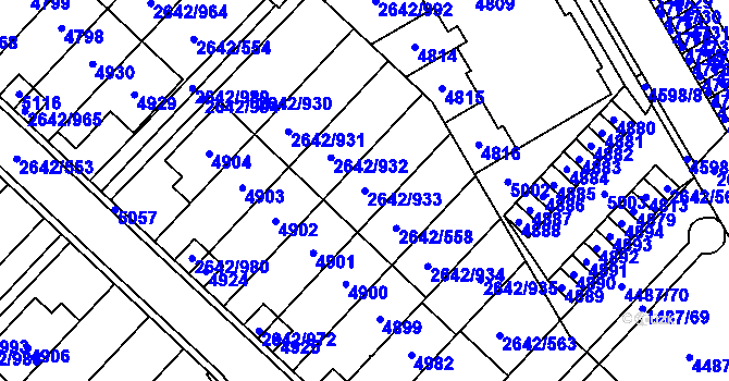 Parcela st. 2642/933 v KÚ Kuřim, Katastrální mapa