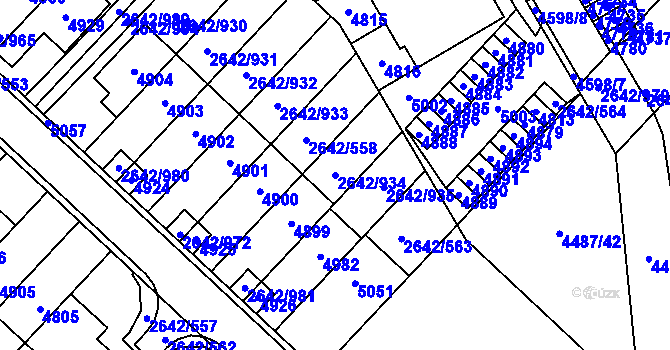 Parcela st. 2642/934 v KÚ Kuřim, Katastrální mapa