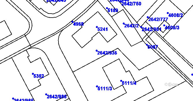 Parcela st. 2642/936 v KÚ Kuřim, Katastrální mapa