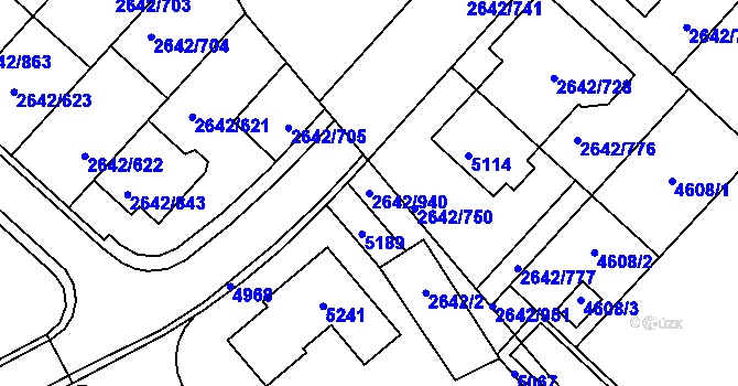 Parcela st. 2642/940 v KÚ Kuřim, Katastrální mapa