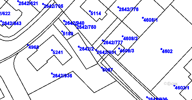 Parcela st. 2642/951 v KÚ Kuřim, Katastrální mapa