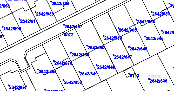 Parcela st. 2642/952 v KÚ Kuřim, Katastrální mapa