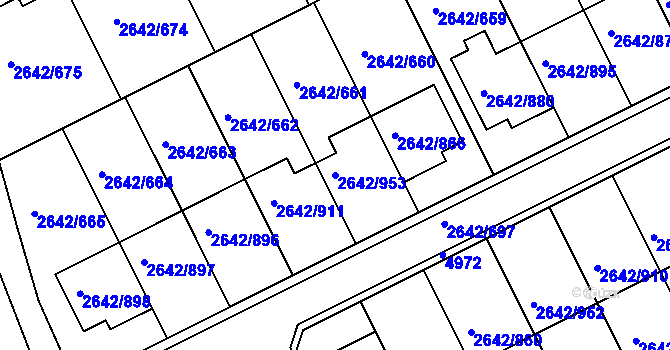 Parcela st. 2642/953 v KÚ Kuřim, Katastrální mapa