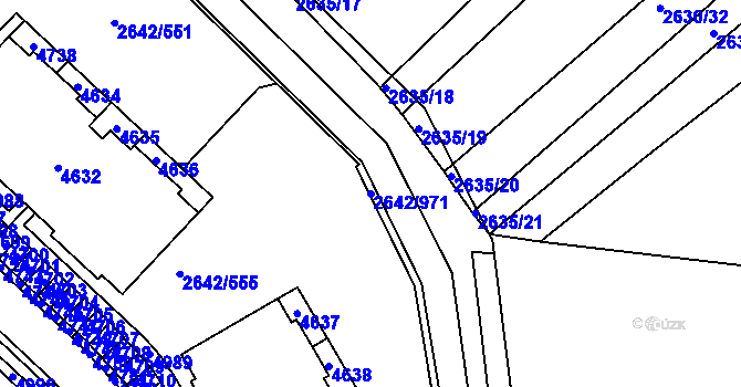 Parcela st. 2642/971 v KÚ Kuřim, Katastrální mapa