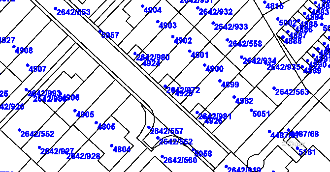 Parcela st. 2642/972 v KÚ Kuřim, Katastrální mapa