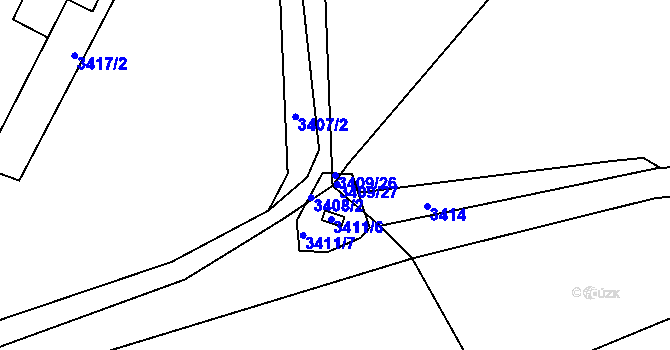 Parcela st. 3409/26 v KÚ Kuřim, Katastrální mapa