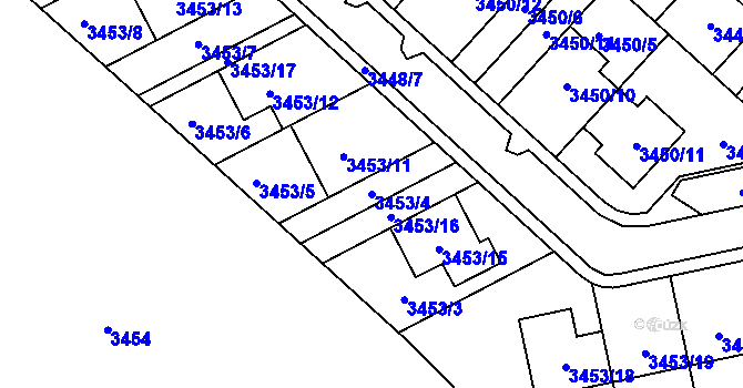 Parcela st. 3453/4 v KÚ Kuřim, Katastrální mapa
