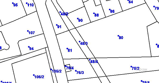 Parcela st. 48/3 v KÚ Kuřim, Katastrální mapa