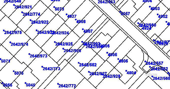 Parcela st. 2642/988 v KÚ Kuřim, Katastrální mapa