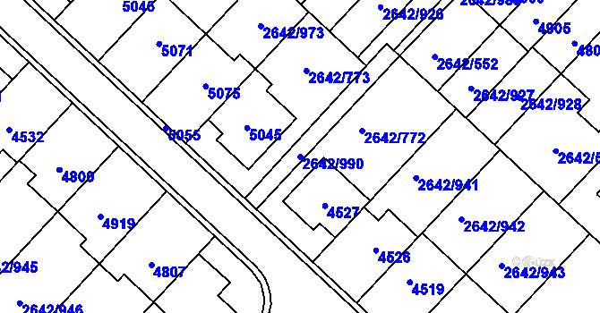 Parcela st. 2642/990 v KÚ Kuřim, Katastrální mapa