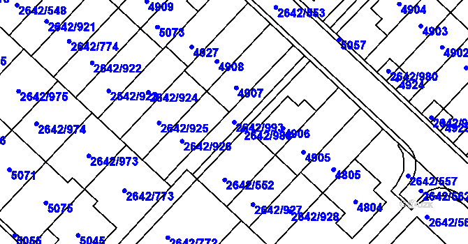 Parcela st. 2642/993 v KÚ Kuřim, Katastrální mapa