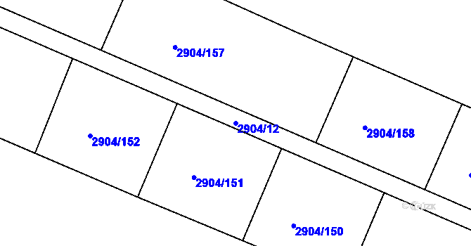 Parcela st. 2904/12 v KÚ Kuřim, Katastrální mapa