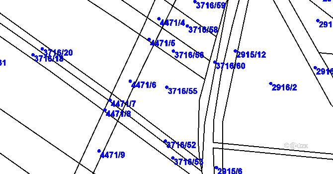 Parcela st. 3716/55 v KÚ Kuřim, Katastrální mapa