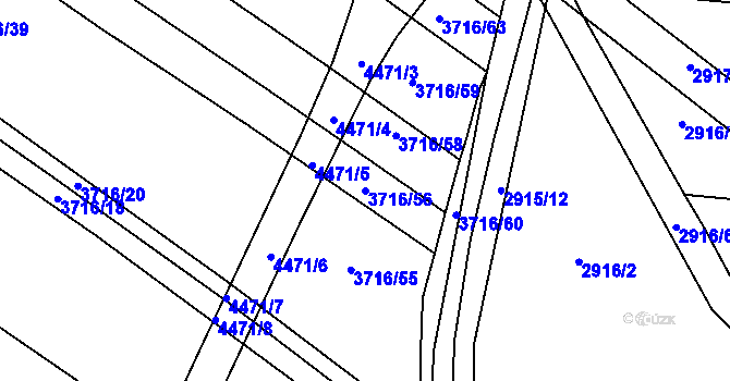 Parcela st. 3716/56 v KÚ Kuřim, Katastrální mapa