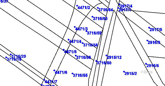 Parcela st. 3716/58 v KÚ Kuřim, Katastrální mapa
