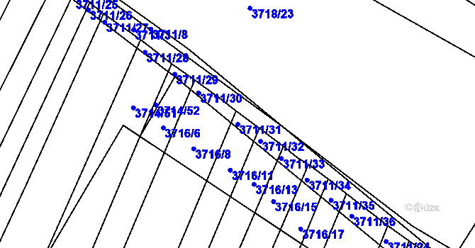 Parcela st. 3711/31 v KÚ Kuřim, Katastrální mapa