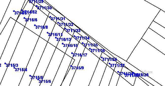 Parcela st. 3711/35 v KÚ Kuřim, Katastrální mapa