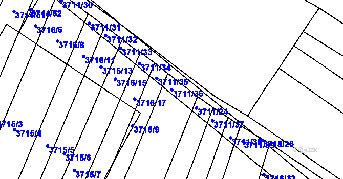 Parcela st. 3711/36 v KÚ Kuřim, Katastrální mapa