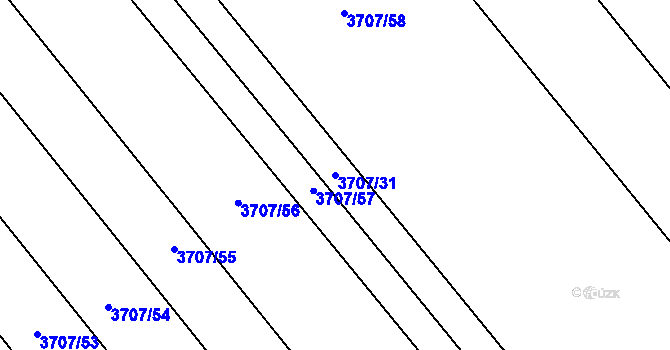 Parcela st. 3707/31 v KÚ Kuřim, Katastrální mapa