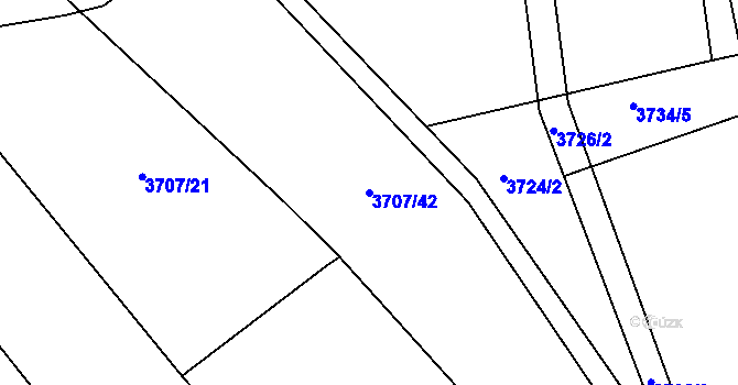Parcela st. 3707/42 v KÚ Kuřim, Katastrální mapa