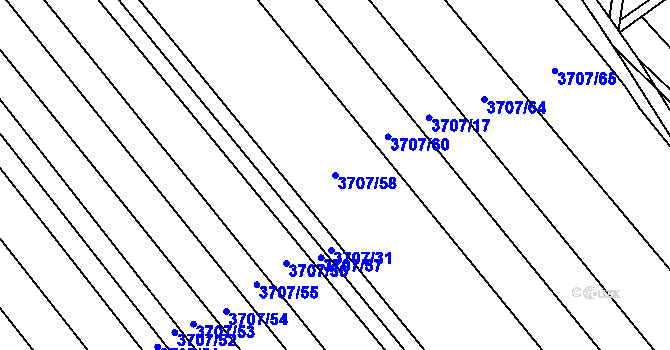 Parcela st. 3707/58 v KÚ Kuřim, Katastrální mapa