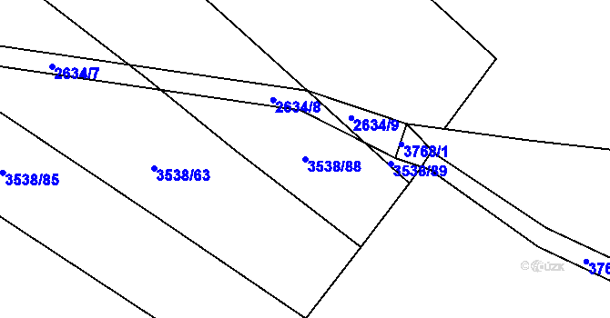 Parcela st. 3538/88 v KÚ Kuřim, Katastrální mapa