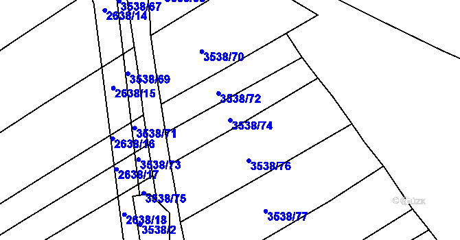 Parcela st. 3538/74 v KÚ Kuřim, Katastrální mapa