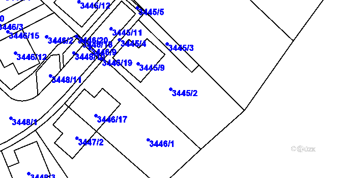 Parcela st. 3445/2 v KÚ Kuřim, Katastrální mapa