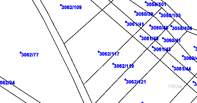 Parcela st. 3062/117 v KÚ Kuřim, Katastrální mapa