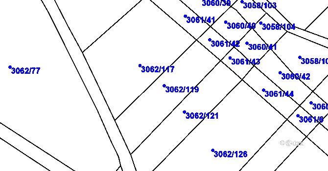 Parcela st. 3062/119 v KÚ Kuřim, Katastrální mapa