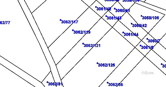 Parcela st. 3062/121 v KÚ Kuřim, Katastrální mapa