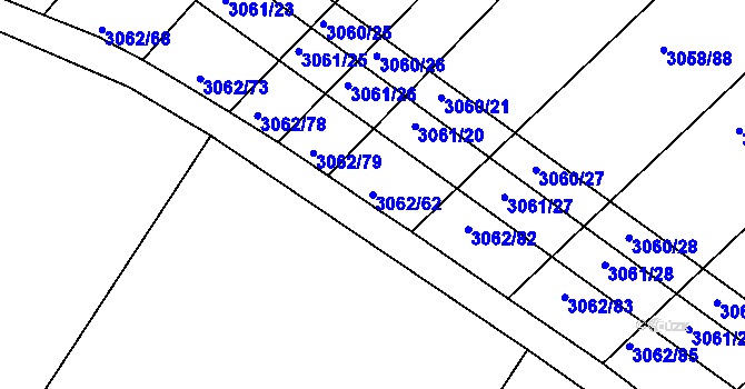 Parcela st. 3062/62 v KÚ Kuřim, Katastrální mapa