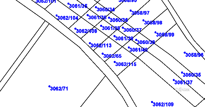 Parcela st. 3062/65 v KÚ Kuřim, Katastrální mapa