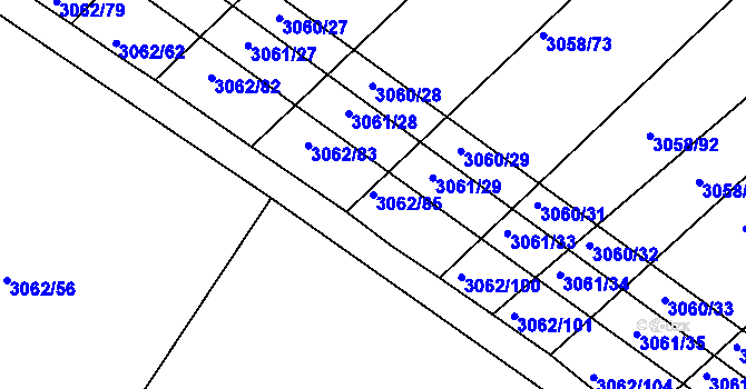 Parcela st. 3062/85 v KÚ Kuřim, Katastrální mapa