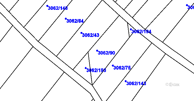 Parcela st. 3062/90 v KÚ Kuřim, Katastrální mapa