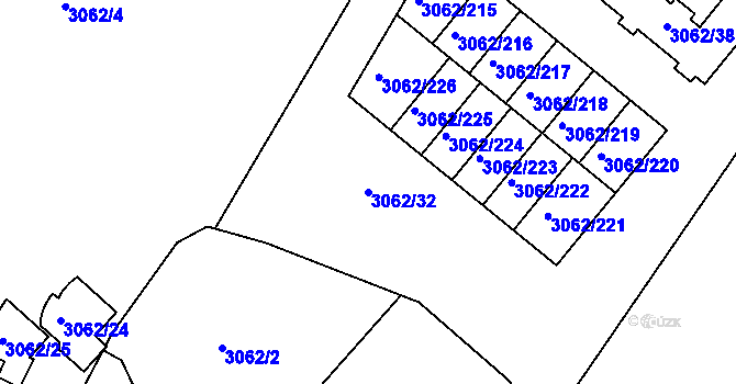 Parcela st. 3062/32 v KÚ Kuřim, Katastrální mapa
