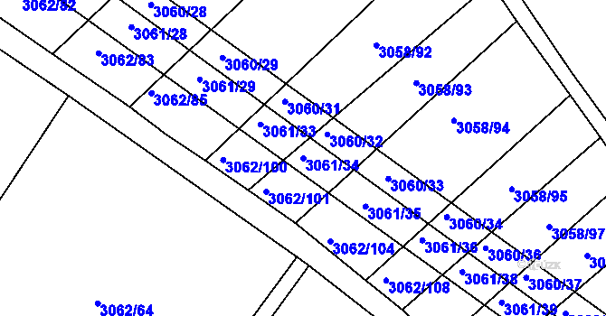 Parcela st. 3061/34 v KÚ Kuřim, Katastrální mapa