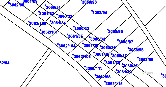 Parcela st. 3061/36 v KÚ Kuřim, Katastrální mapa
