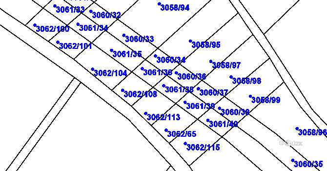 Parcela st. 3061/38 v KÚ Kuřim, Katastrální mapa