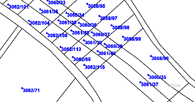 Parcela st. 3061/40 v KÚ Kuřim, Katastrální mapa
