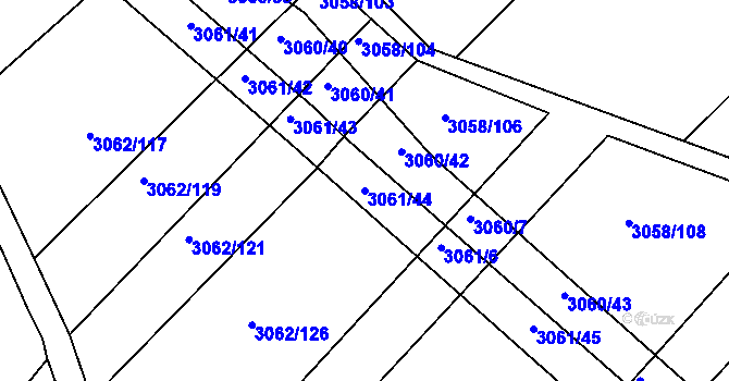 Parcela st. 3061/44 v KÚ Kuřim, Katastrální mapa
