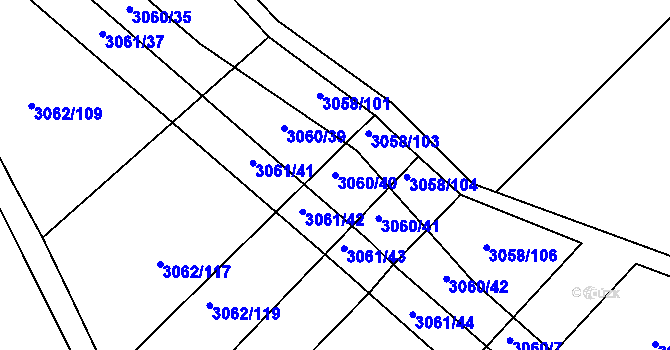 Parcela st. 3060/40 v KÚ Kuřim, Katastrální mapa